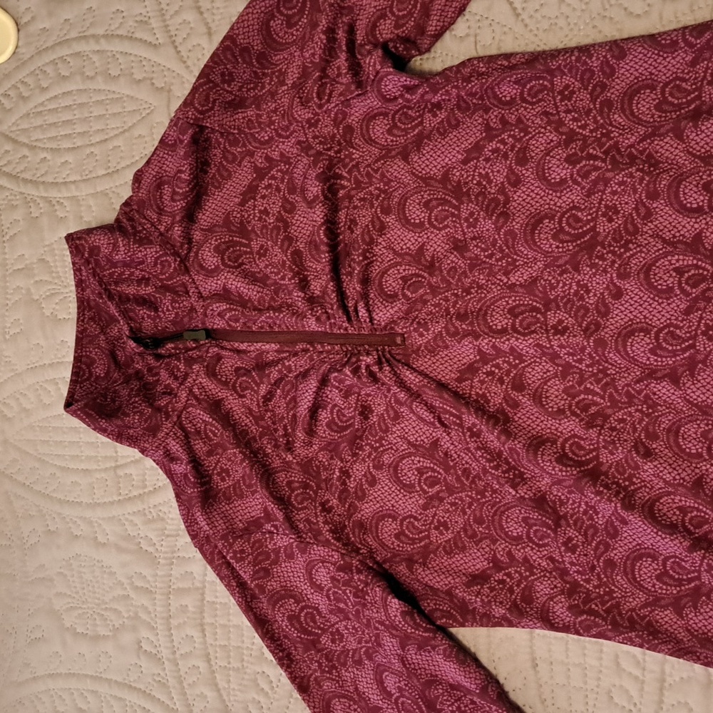 Eddie Bauer fushia paisley quarter zip top, size small